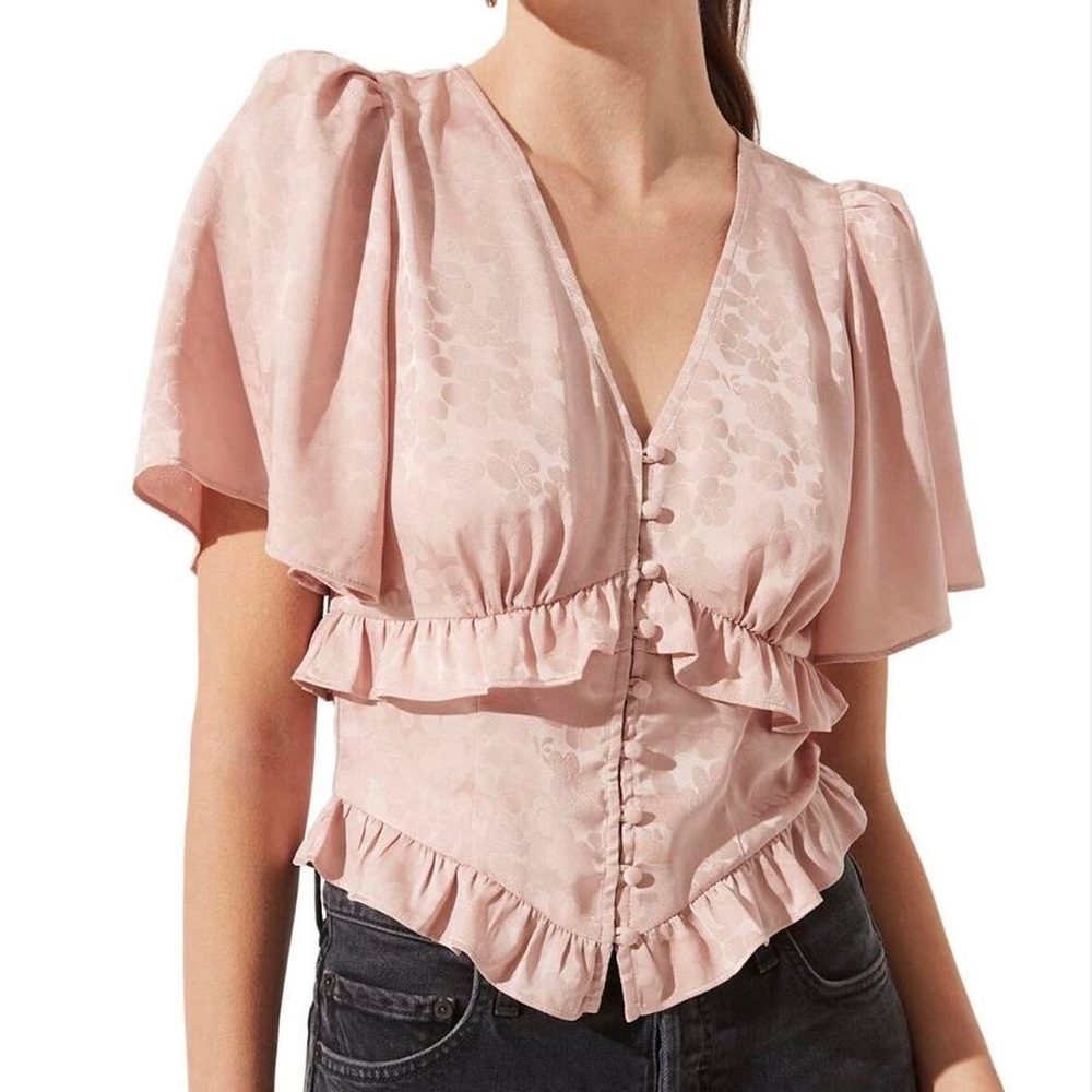 Astr Blush Peachy Pink Blouse with Button Detail size M